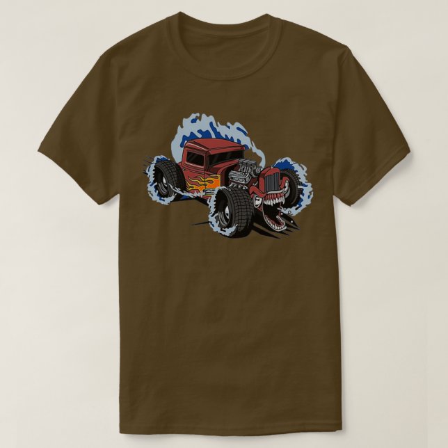 Camiseta Coche de Monstruo de Carretera Caliente (Diseño del anverso)