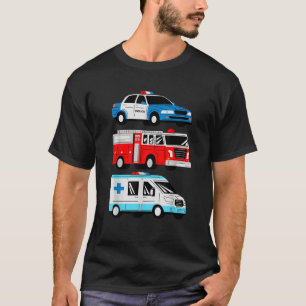 Camiseta Coche de Policía Camión de Bomberos Ambulancia Pri