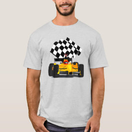 Camiseta Coche de raza amarilla con bandera verificada