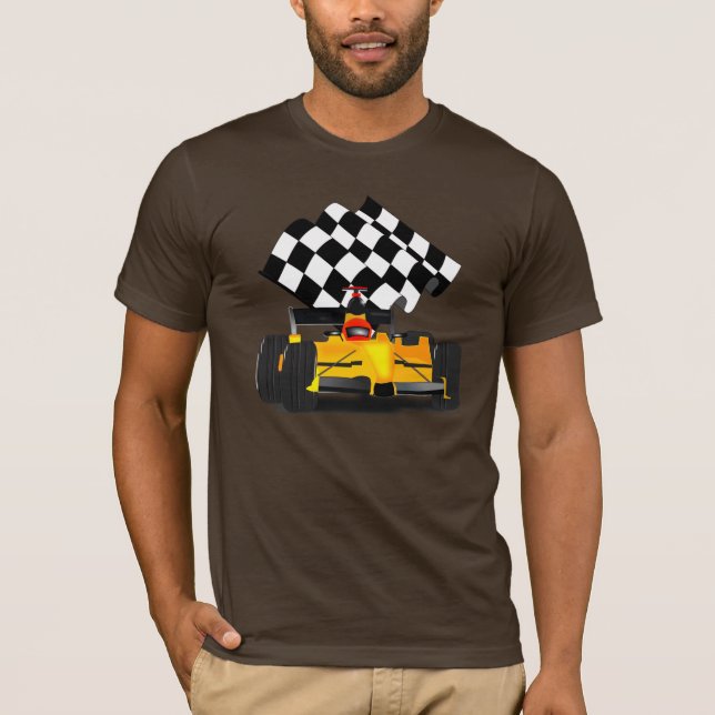 Camiseta Coche de raza amarilla con bandera verificada (Anverso)