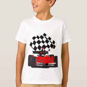 Camiseta Coche de raza roja con bandera verificada