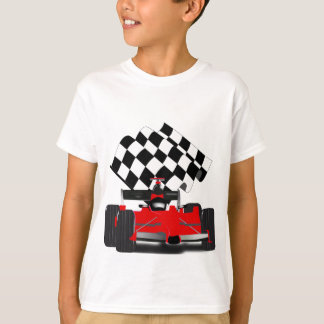 Camiseta Coche de raza roja con bandera verificada