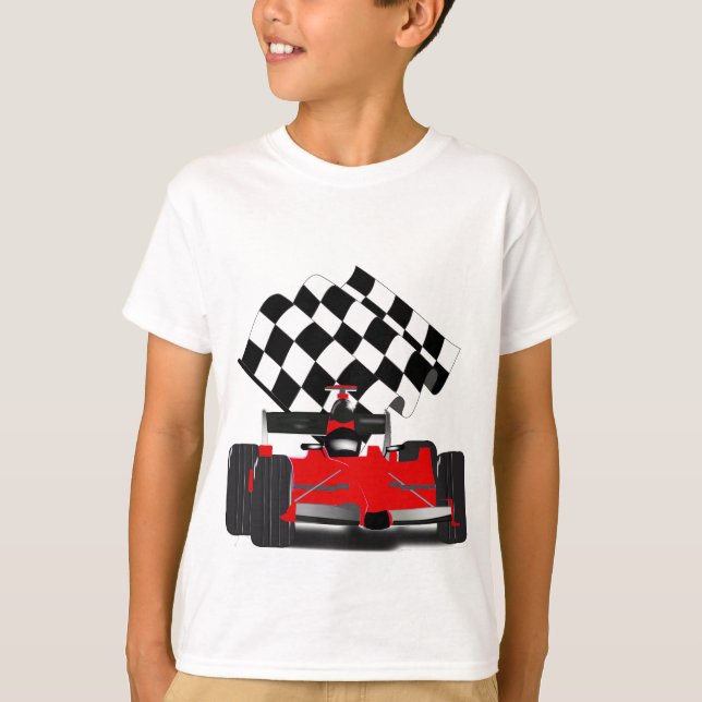 Camiseta Coche de raza roja con bandera verificada (Anverso)