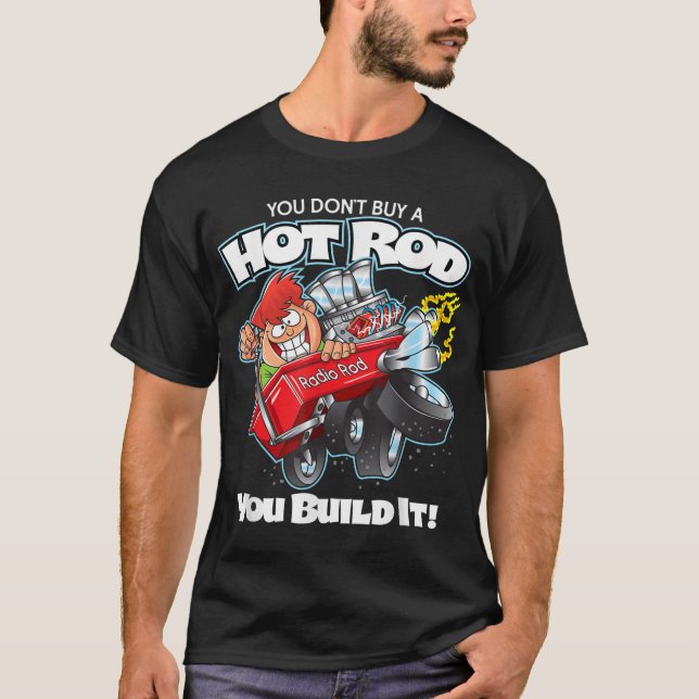 Camiseta Coche del motor del motor del volante rojo Hot Rod (Anverso)
