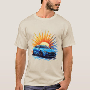 Camiseta Coche Deportivo Azul Contra un Despliegue de Explo