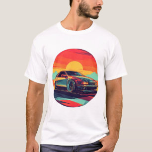 Camiseta Coche deportivo de estilo retro con fondo de puest