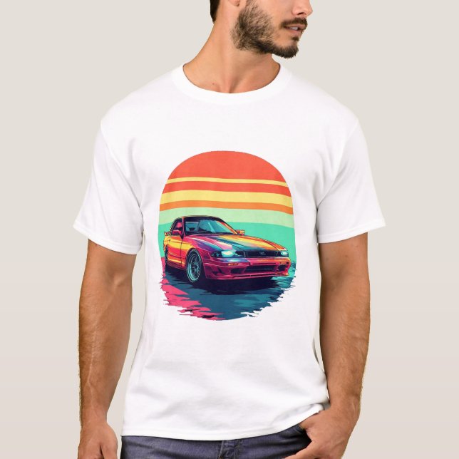 Camiseta Coche deportivo de estilo retro con fondo de puest (Anverso)