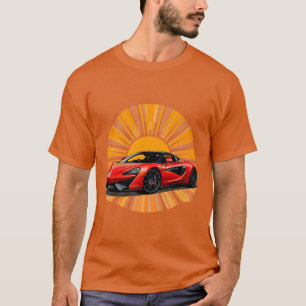 Camiseta Coche deportivo rojo con fondo de ráfaga solar
