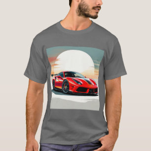 Camiseta Coche Deportivo Rojo en Puesta de Sol Vibrante