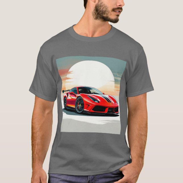 Camiseta Coche deportivo rojo en vibrante puesta de sol (Anverso)