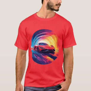 Camiseta Coche deportivo rojo vibrante en un diseño en espi