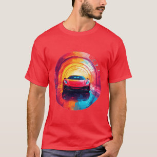 Camiseta Coche deportivo rojo vibrante en un diseño en espi