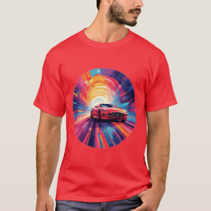 Camiseta Coche deportivo rojo vibrante en un diseño en espi