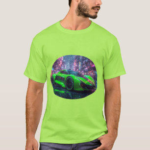 Camiseta Coche deportivo verde futurista en ciudad urbana i