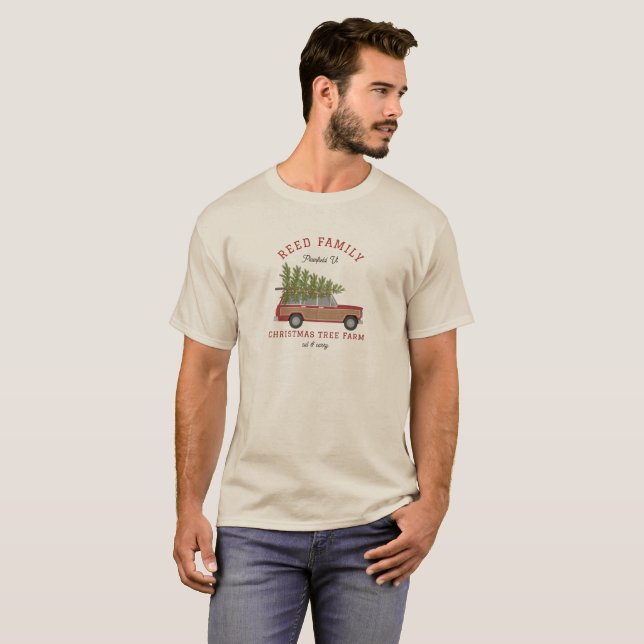 Camiseta Coche familiar de la granja de árboles de Navidad (Anverso completo)