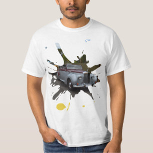 Camiseta Coche Gris Y Borgoña Vintage,