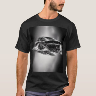 Camiseta Coche muscular clásico en burnout blanco y negro