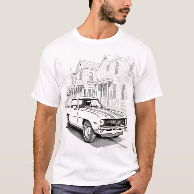 Camiseta Coche músculo clásico de arte de línea (Anverso)
