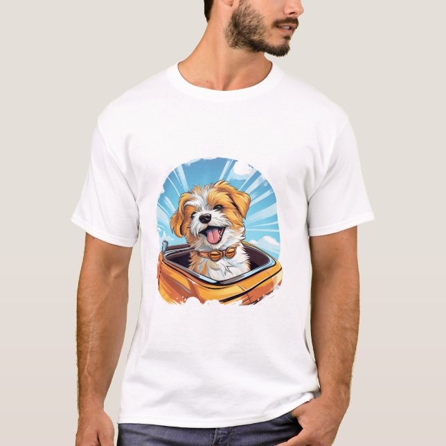Camiseta coche retro de conducción de perros Idea (Anverso)