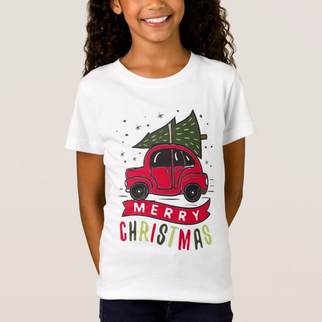 Camiseta Coche rojo amargo árbol navideño colorido divertid (Anverso)