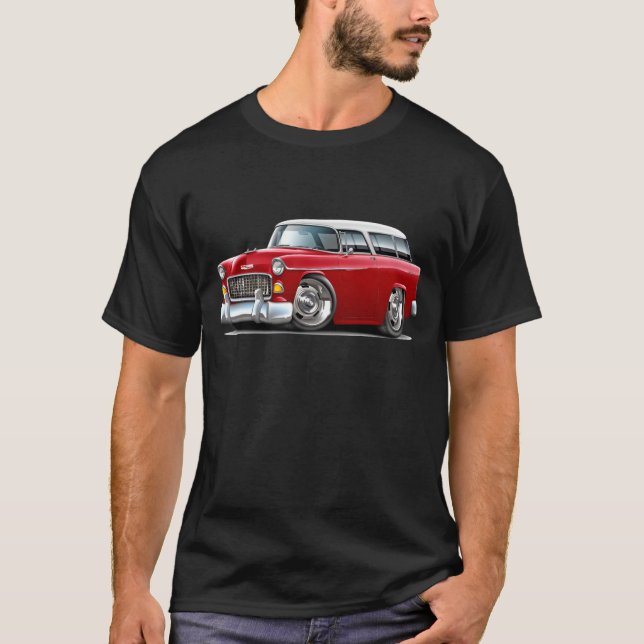 Camiseta Coche Rojo-Blanco 1955 del nómada de Chevy (Anverso)