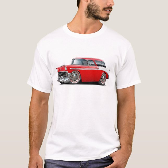 Camiseta Coche Rojo-Blanco 1956 del nómada (Anverso)