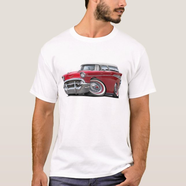 Camiseta Coche Rojo-Blanco 1957 del nómada de Chevy (Anverso)