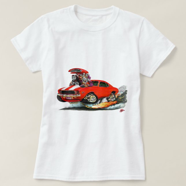 Camiseta Coche Rojo-Blanco 1969 de Camaro RS SS (Diseño del anverso)