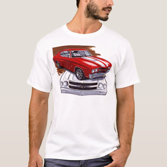 Camiseta Coche Rojo-Blanco 1970 de Chevelle (Anverso)