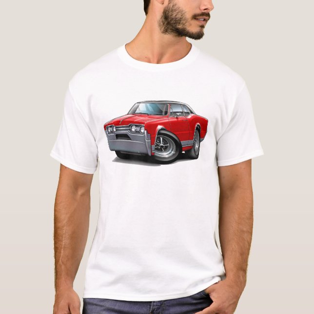 Camiseta Coche Rojo-Negro 1967 del machete de Olds (Anverso)