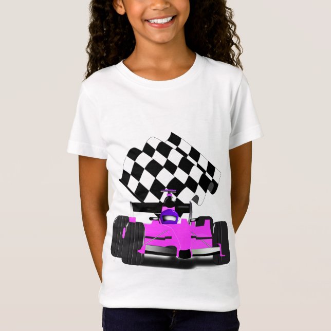 Camiseta Coche rosa de raza con bandera verificada (Anverso)