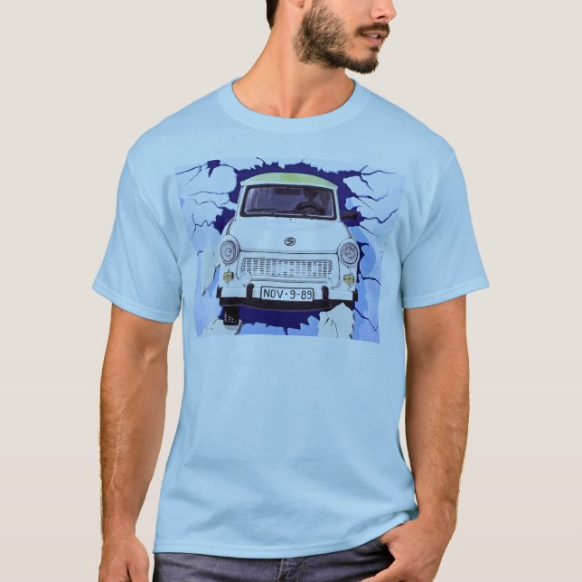 Camiseta Coche trabante, azul claro, muro de Berlín (Anverso)