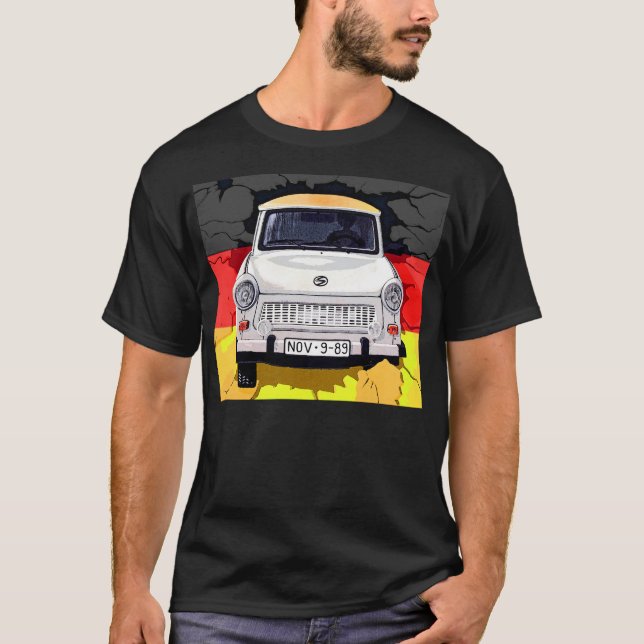 Camiseta Coche trabante y bandera alemana, muro de Berlín (Anverso)