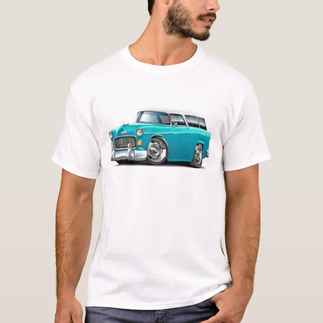 Camiseta Coche Turquesa-Blanco 1955 del nómada de Chevy (Anverso)