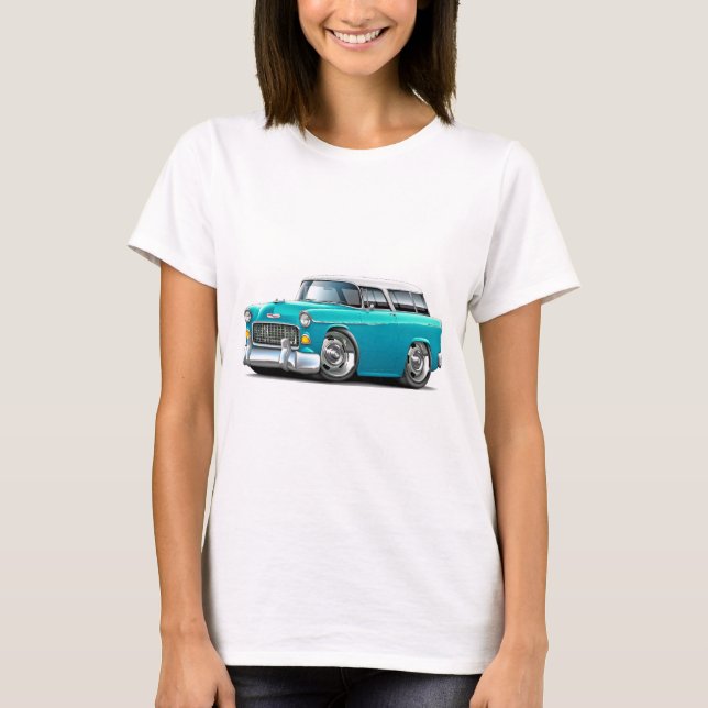 Camiseta Coche Turquesa-Blanco 1955 del nómada de Chevy (Anverso)