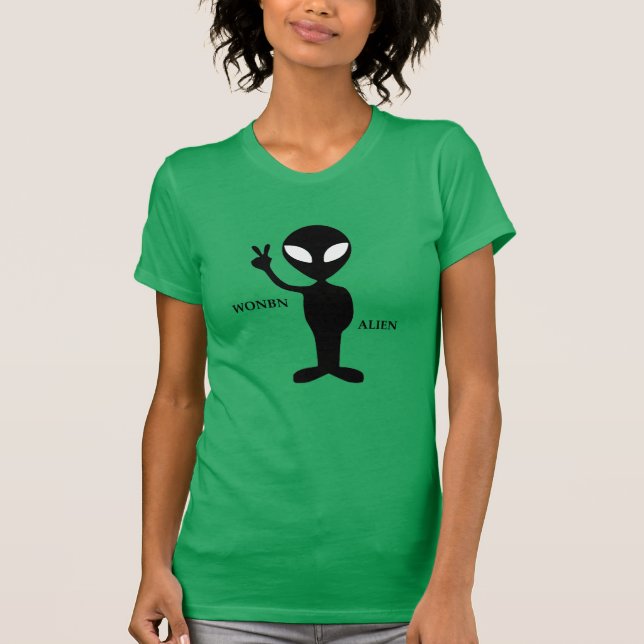 Camiseta Coche-v femenino con el logo de Wonbn Alien, verde (Anverso)