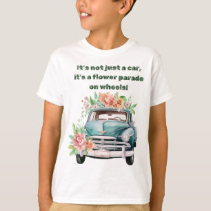 Camiseta Coche vintage con flor primaveral de color verde
