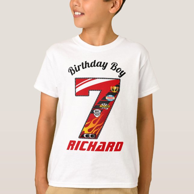 Camiseta Coches de cumpleaños 7, Carreras Cumpleaños Séptim (Anverso)