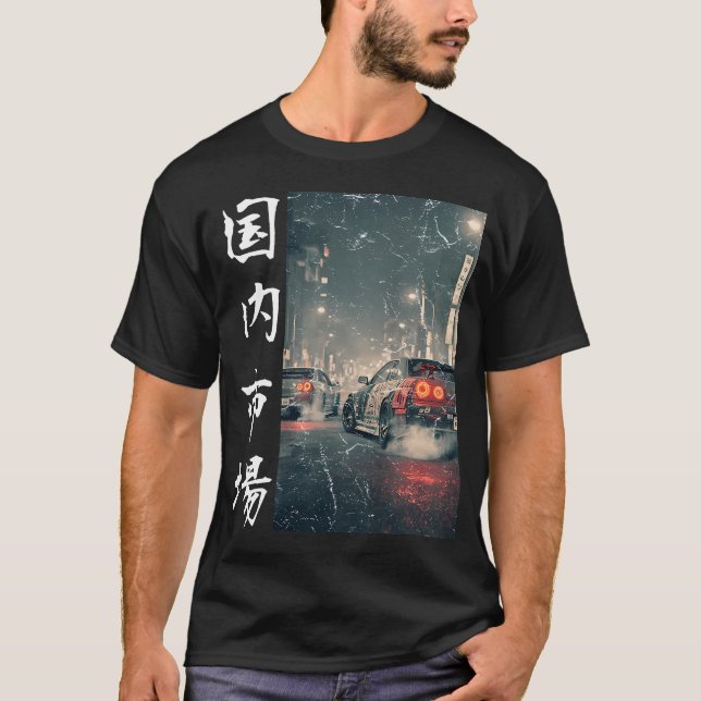 Camiseta Coches de Drift Antiguos de JDM de Carreras en las (Anverso)