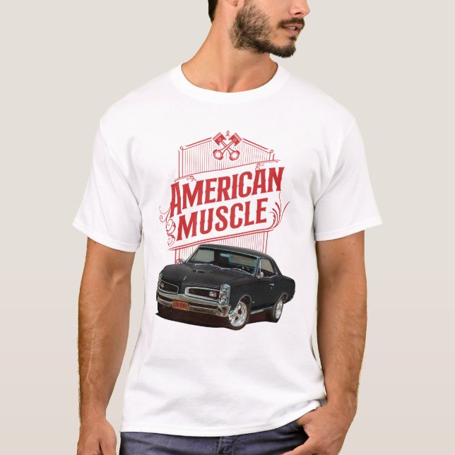 Camiseta Coches musculares estadounidenses en negro (Anverso)
