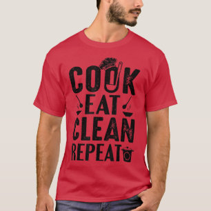 Camiseta Cocina Cocina Cocina Coma Limpio Chef Repetido