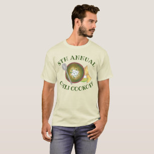 Camiseta Cocina de Chile anual frente a bol de chile verde