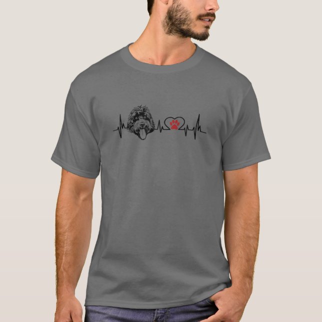 Camiseta Cockapoo EKG Heartbeat Línea Cardíaca Con Paw (Anverso)