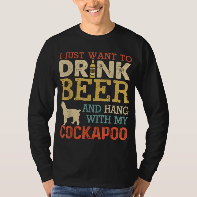 Camiseta Cockapoo Papá Bebe Cerveza Colgada Con Perro Hombr (Anverso)