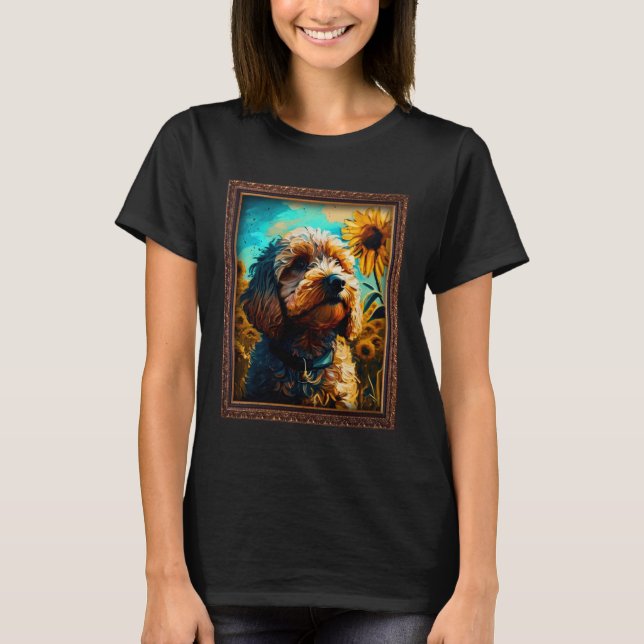 Camiseta Cockapoo Pintando Flor de girasol Flora de mamá Fl (Anverso)