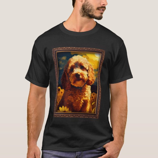 Camiseta Cockapoo Pintando Flor de girasol Flora de mamá Fl (Anverso)