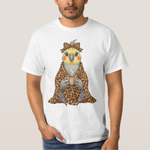 Camiseta Cockatiel Acogedor en Manta de Impresión de Leopar
