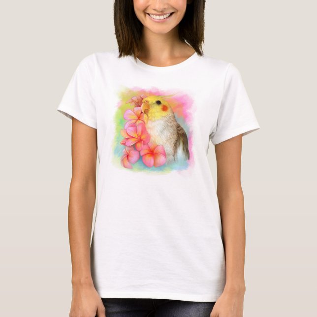 Camiseta Cockatiel con el frangipani (Anverso)