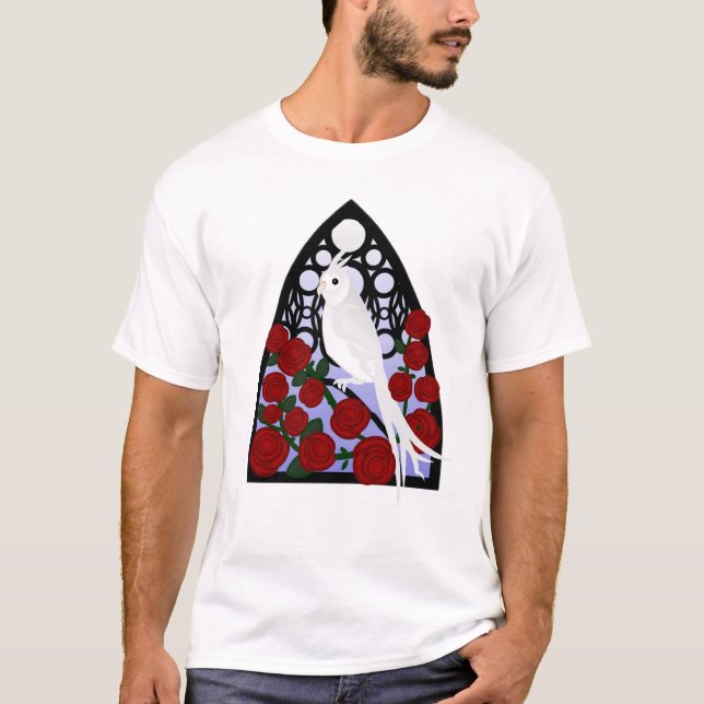 Camiseta Cockatiel y rosas (Anverso)