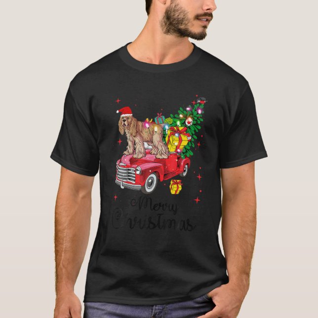 Camiseta Cocker Spaniel conduce a Navidades de Camión Rojo  (Anverso)